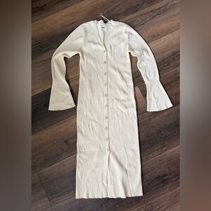 a new day Cream Ribbed Button-Front Long Sleeve Dress size medium long cream